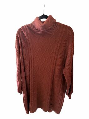 SHEIN Rust Cable Knit Turtleneck Sweater Dress